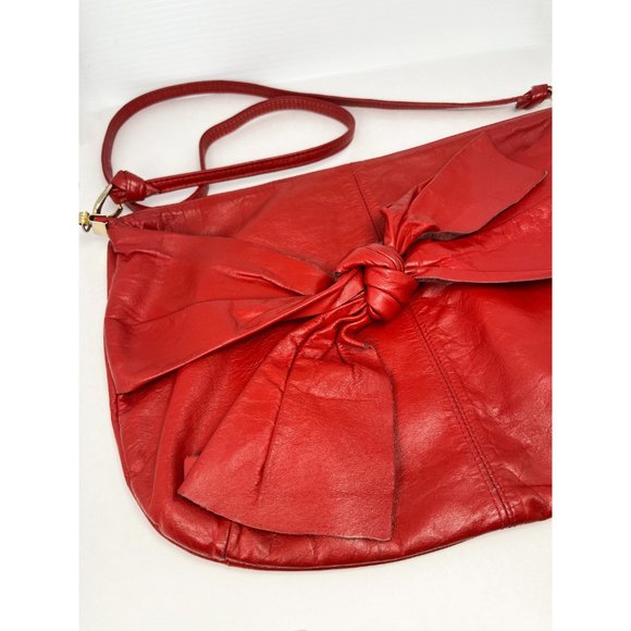 Vintage red leather 80s style bag with bow tie - Picture 2 of 9